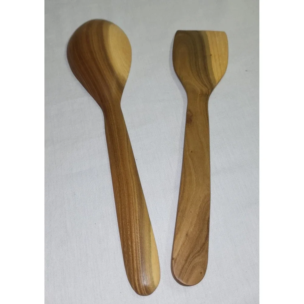 Marble Wooden Kitchen Utensil Set Handcrafted Spoon and Spatula Natural Grain